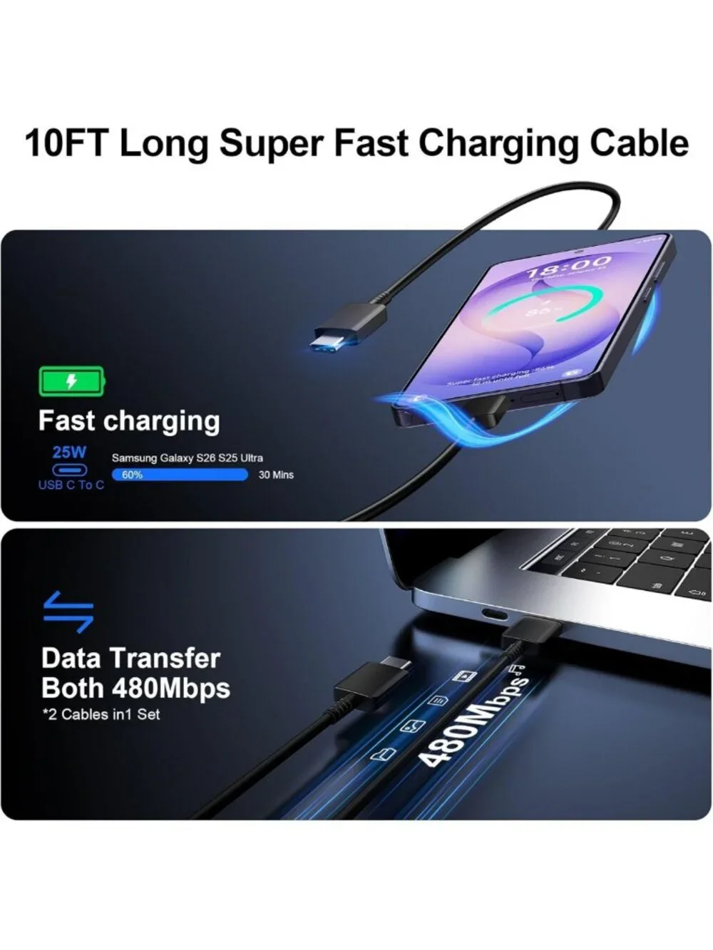 25W Fast Charging USB C Wall Charger & 10FT Type C Cable - Compatible with